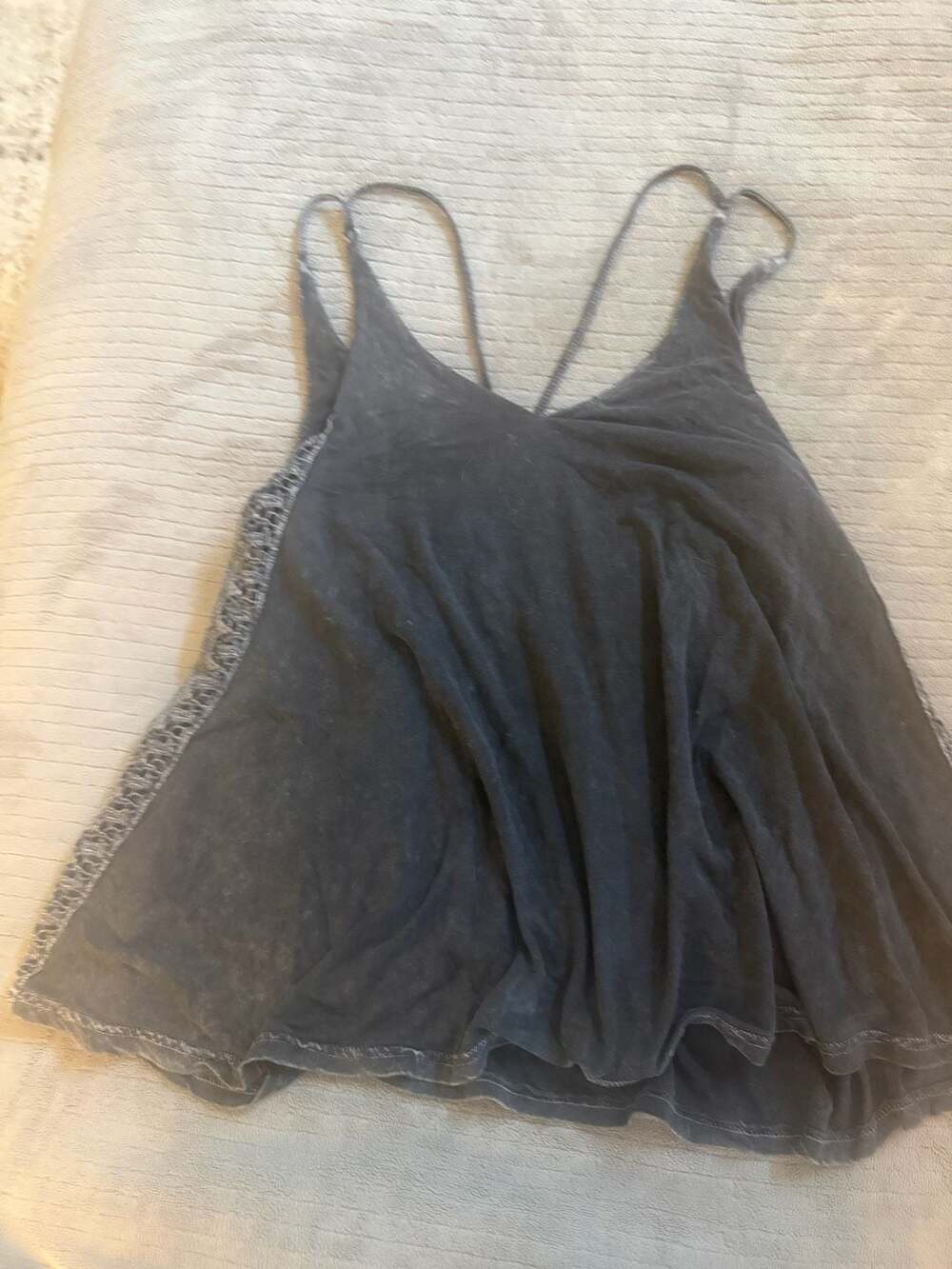 Anama Tank Top Size S Gray Acid Wash Double Strap Lace Side